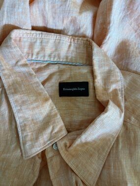 Ermenegildo Zegna Men’s Orange Button Down 100% Linen Made in Turkey Size XXL